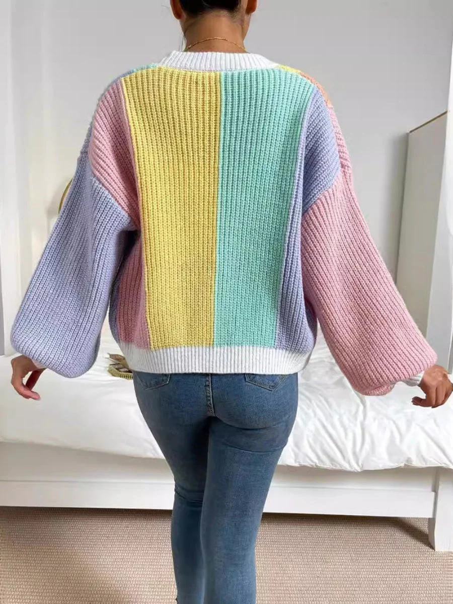 Color Color block matching Cardigans - Image 3