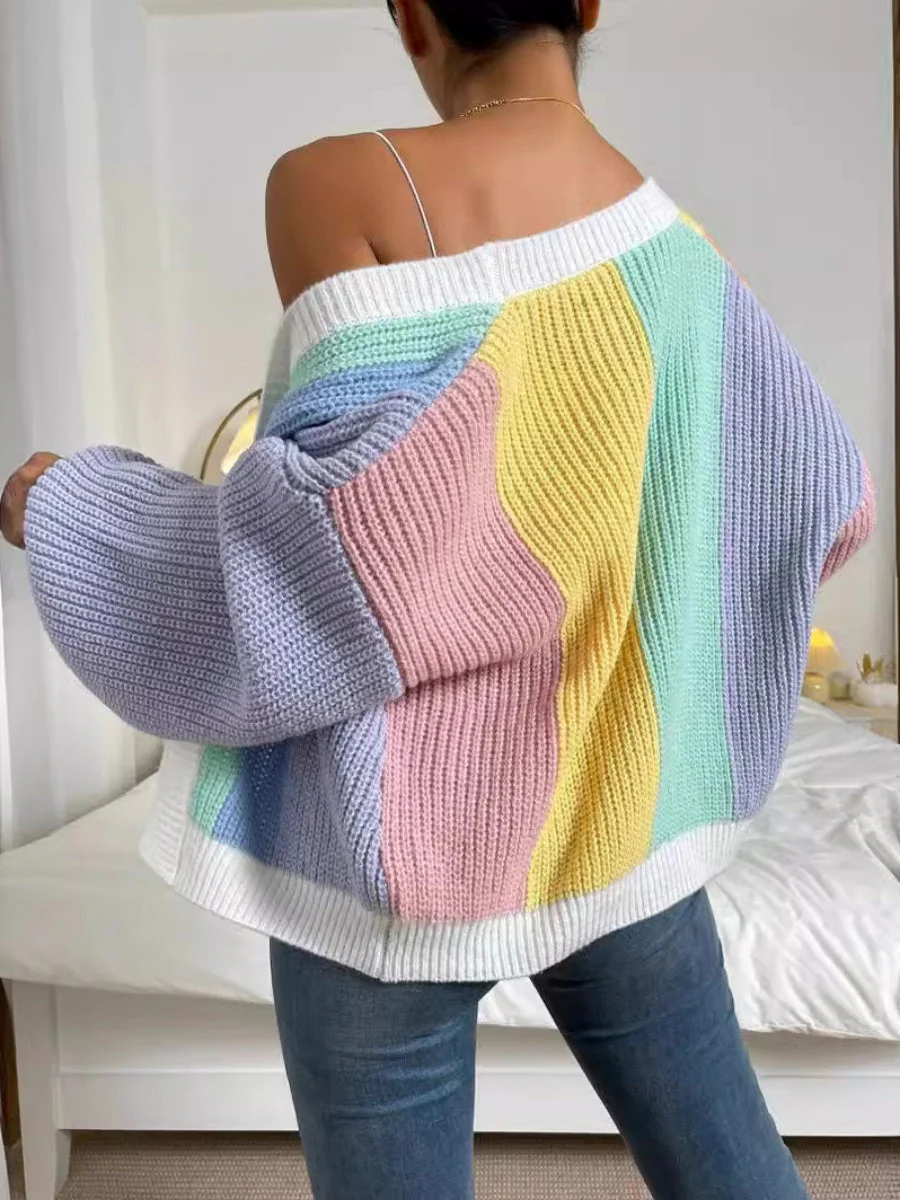 Color Color block matching Cardigans - Image 4