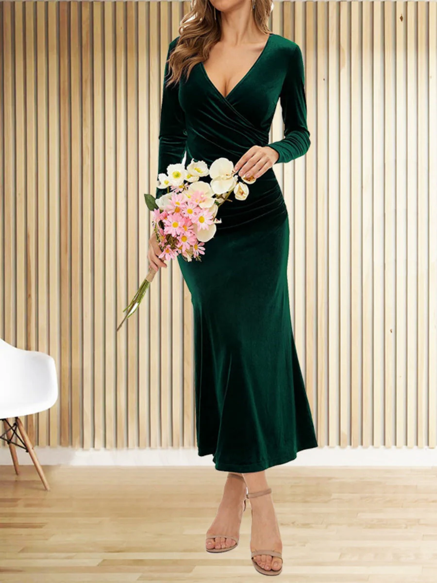V-neck Velvet Maxi Dresses - Image 16