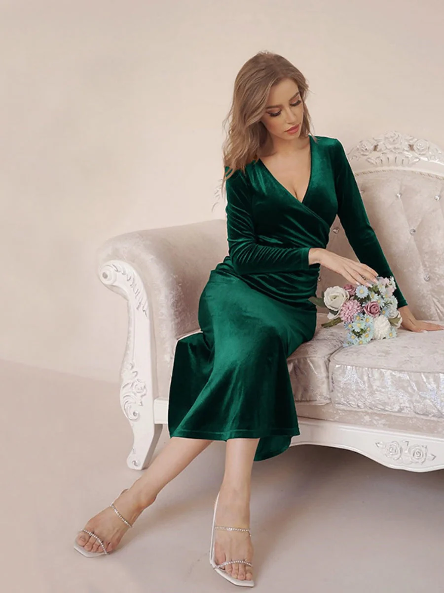 V-neck Velvet Maxi Dresses - Image 19
