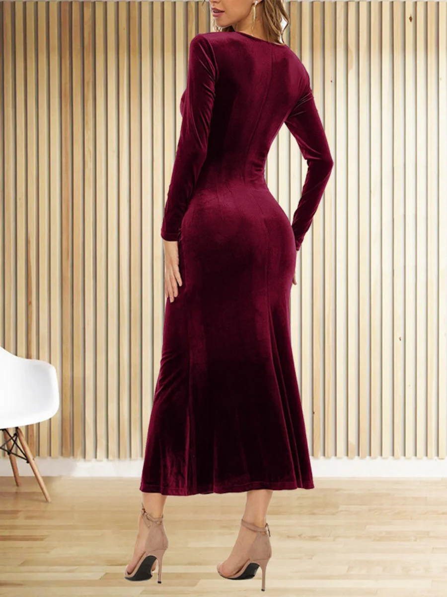 V-neck Velvet Maxi Dresses - Image 2