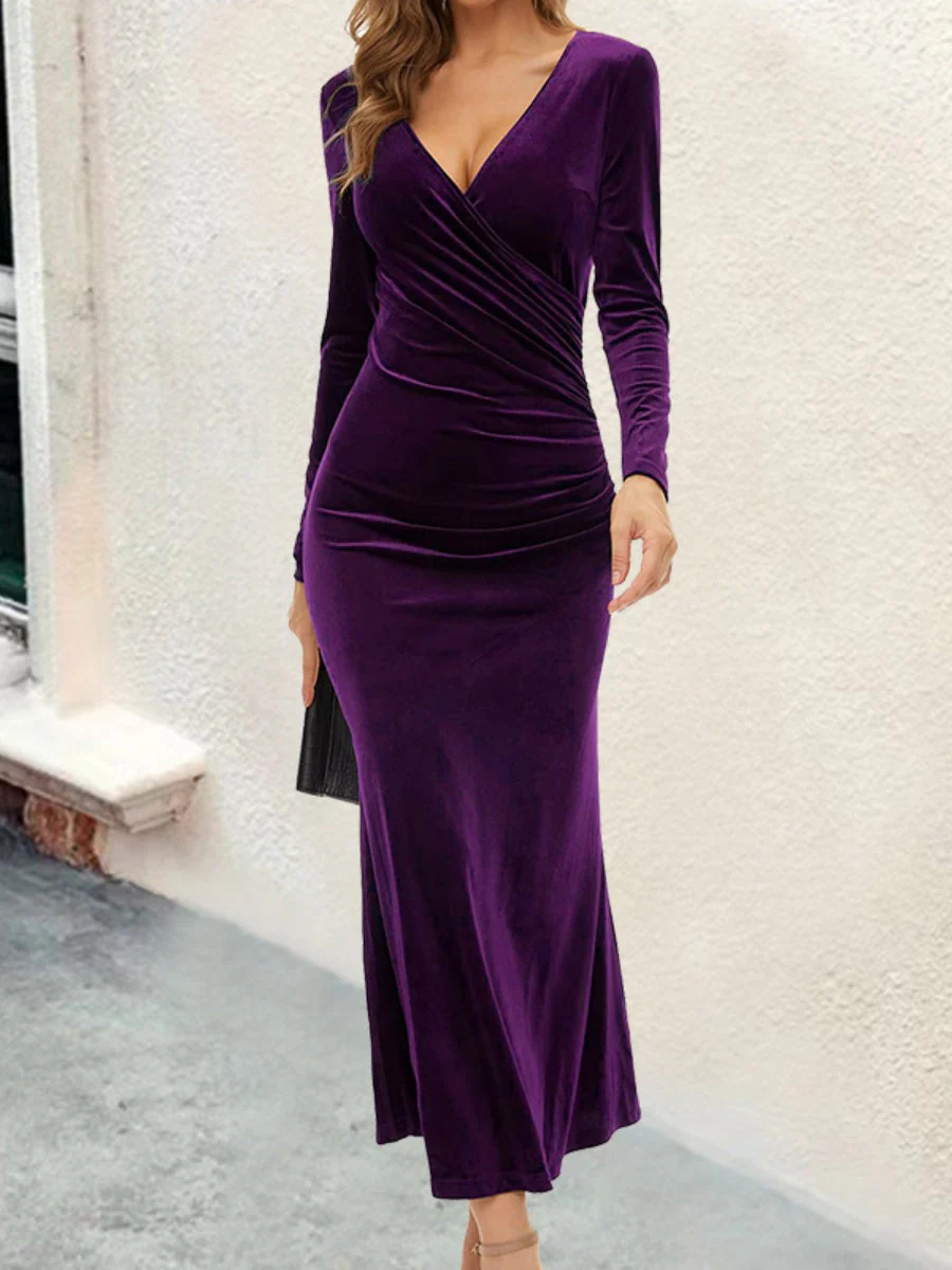 V-neck Velvet Maxi Dresses - Image 6