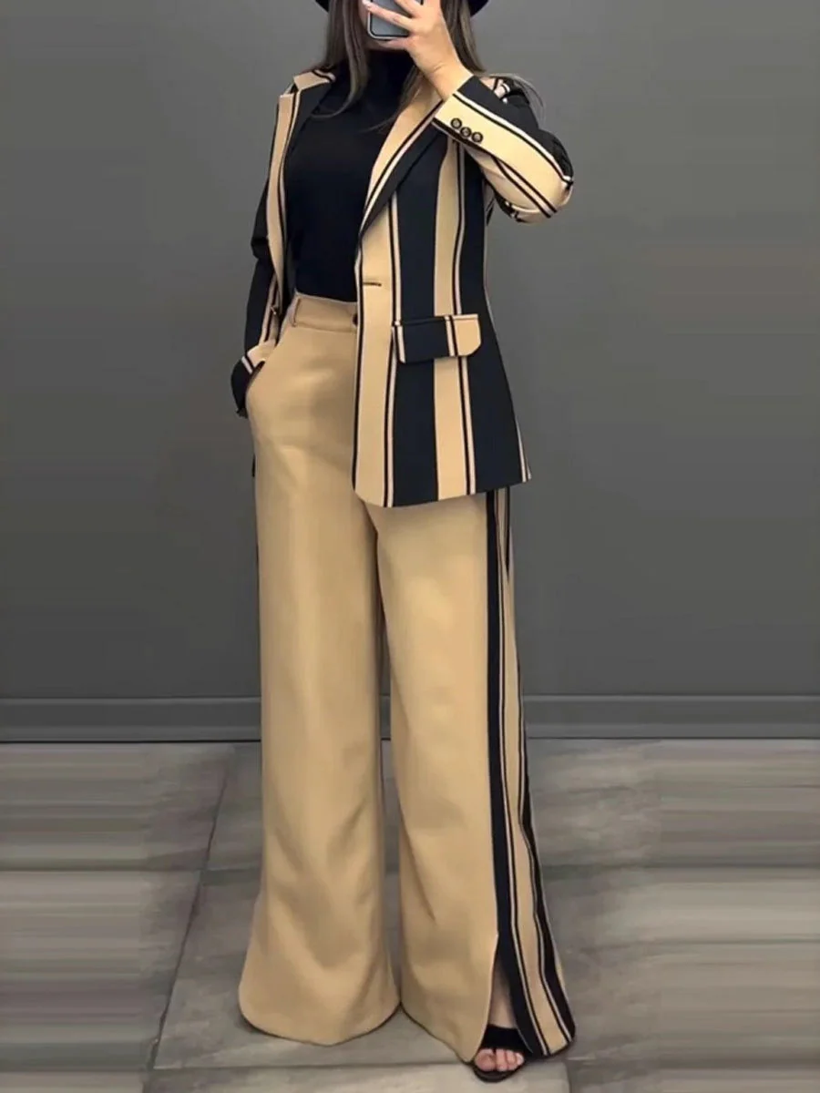 Khaki Pocket Stripes Suit 2-piece Sets - Image 2