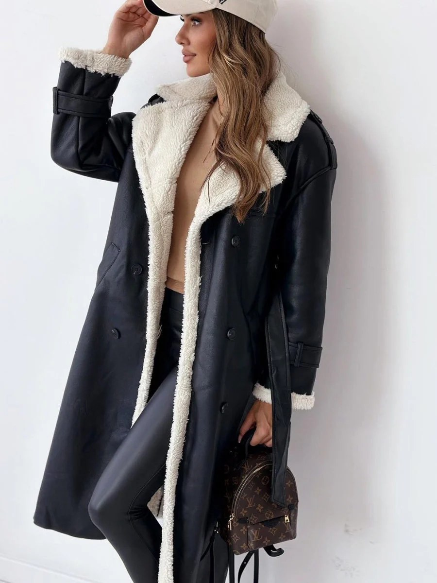 Reversible Stand-up Collar Leather Cotton Coat - Image 2