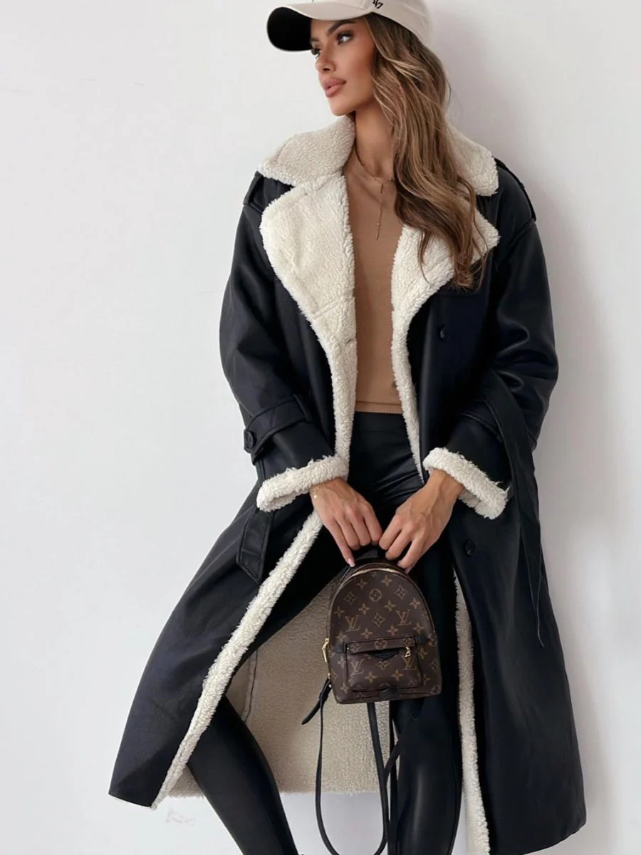 Reversible Stand-up Collar Leather Cotton Coat - Image 3