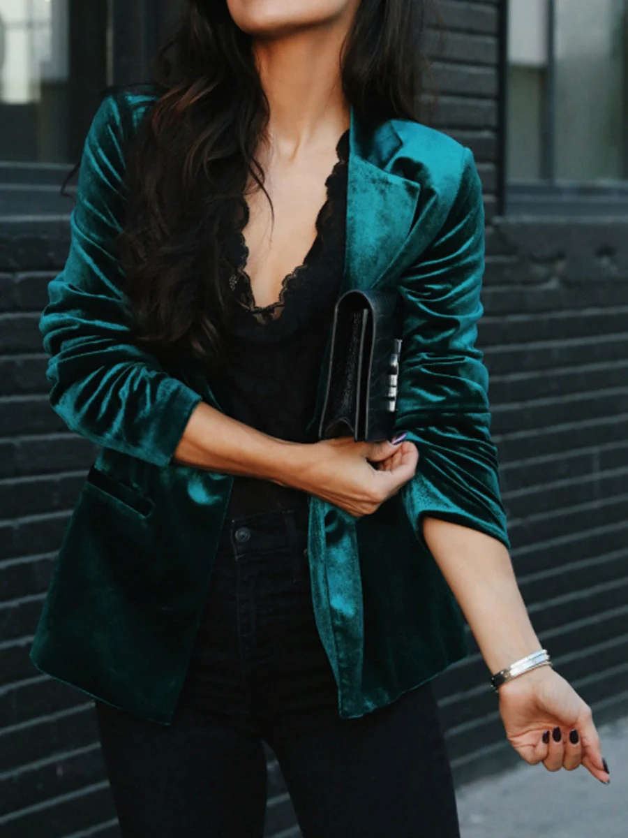 Velvet Pocket Slim-fit Long Sleeves Blazers - Image 2