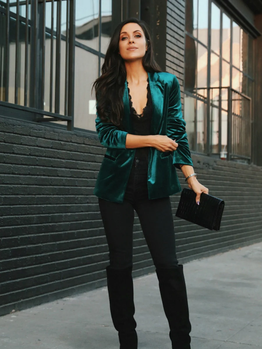 Velvet Pocket Slim-fit Long Sleeves Blazers - Image 3