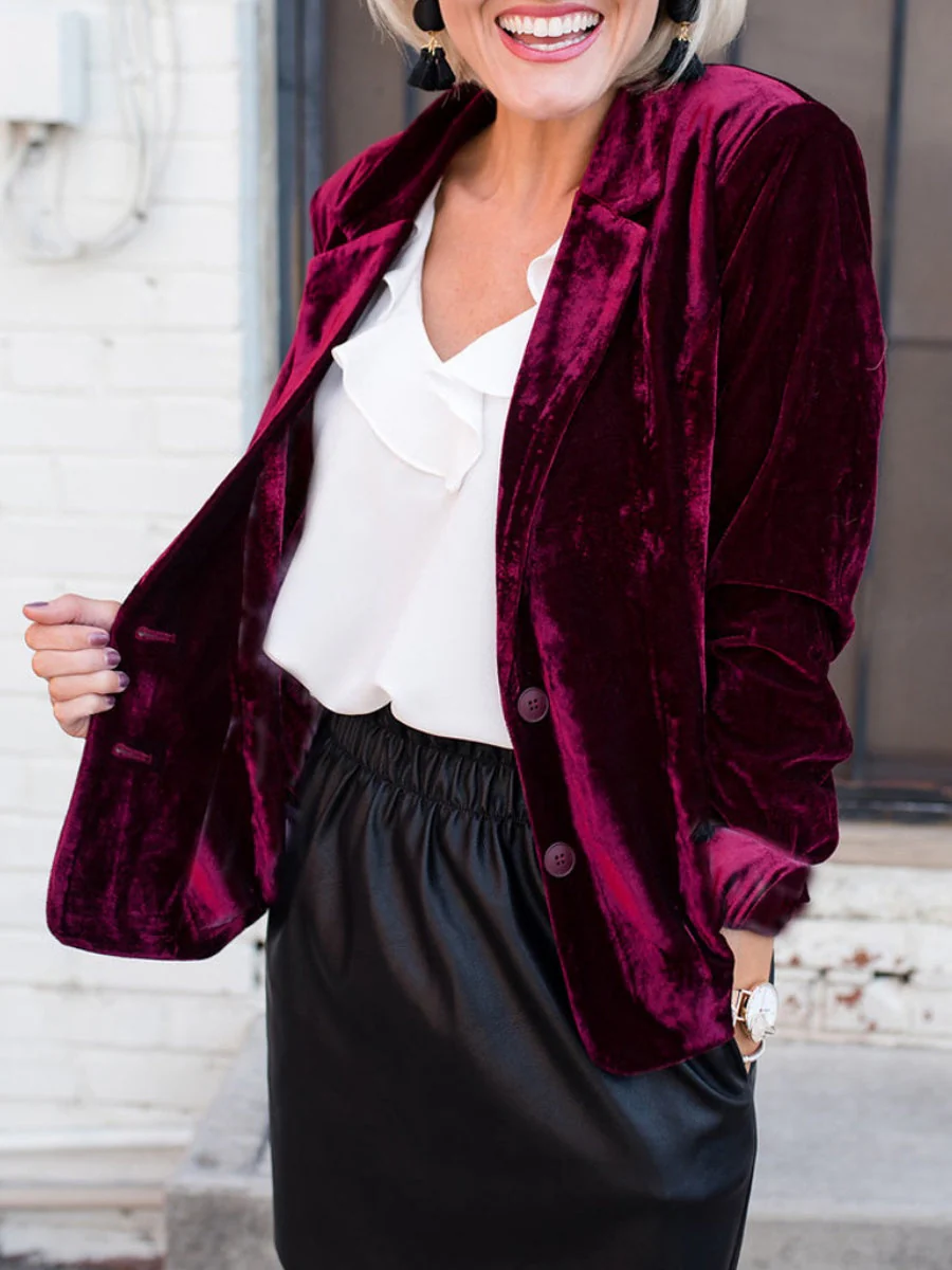 Velvet Pocket Slim-fit Long Sleeves Blazers - Image 4
