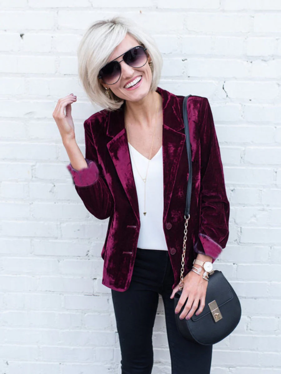 Velvet Pocket Slim-fit Long Sleeves Blazers - Image 6