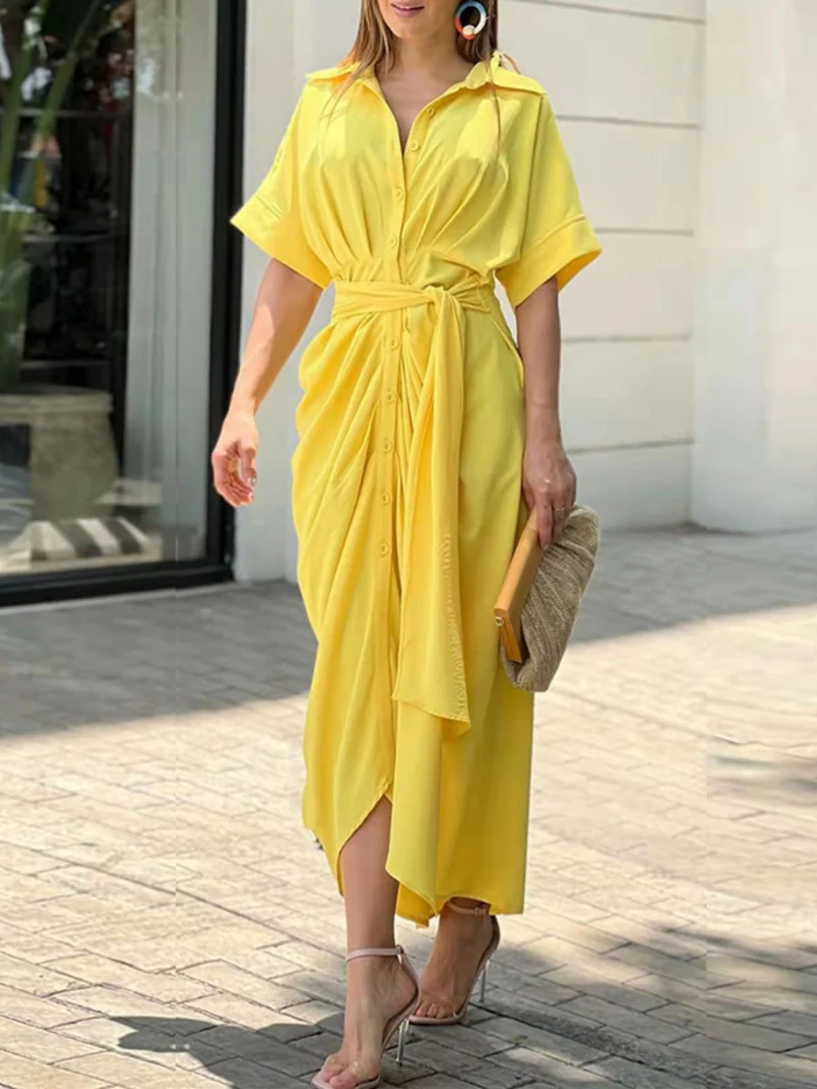 High-waisted Lapel Long Dress - Image 2