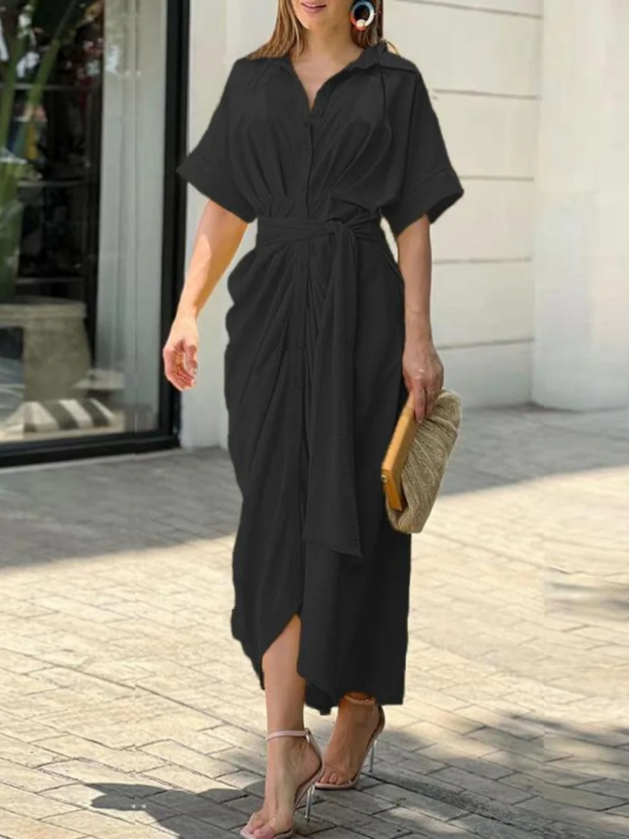 High-waisted Lapel Long Dress - Image 3