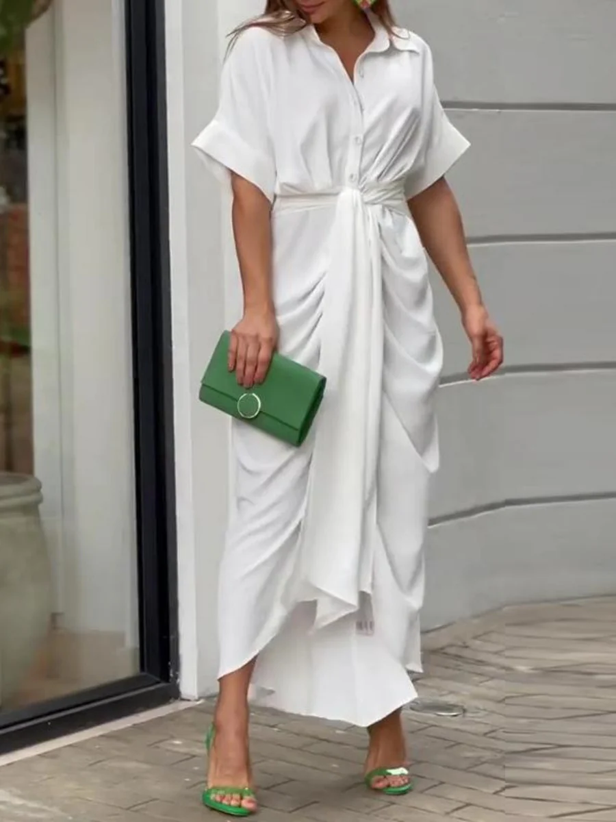 High-waisted Lapel Long Dress - Image 4