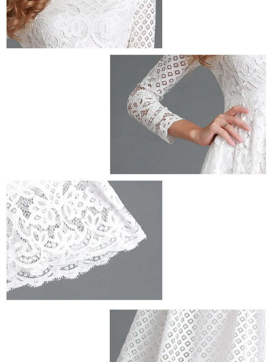 Round Neck Lace Long Sleeve Slim Midi Dress - Image 4