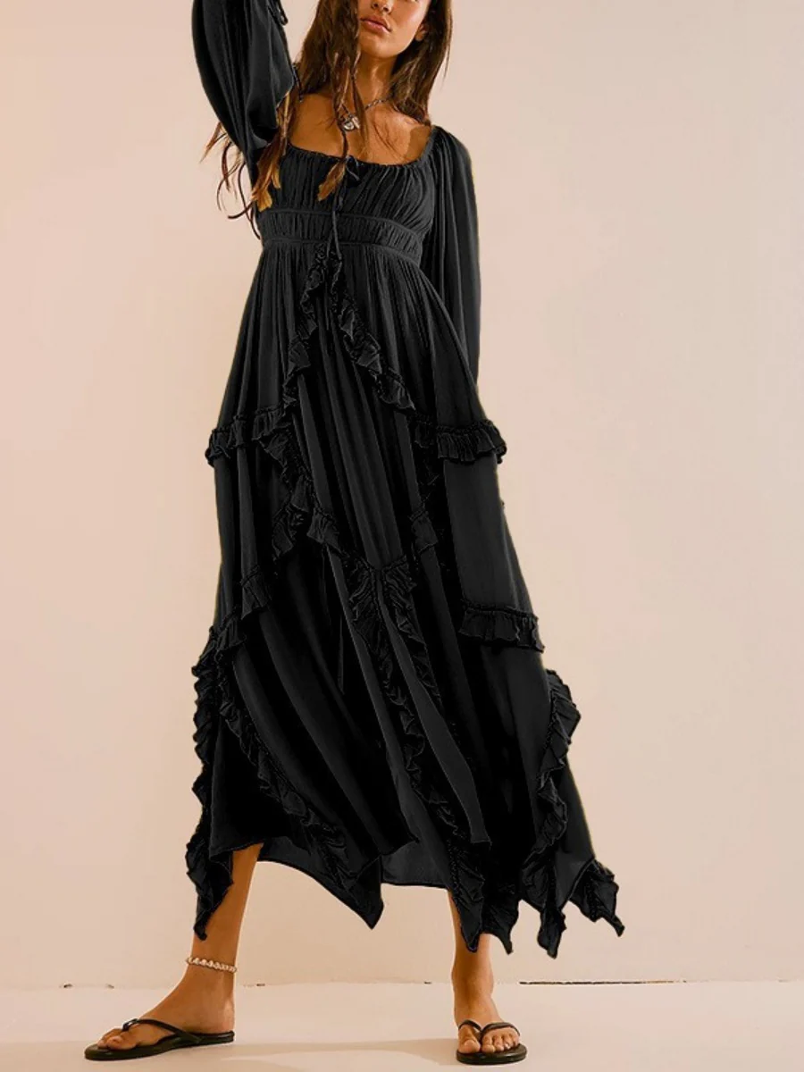 Deep V-neck Lace Openwork Beach Maxi Dresses - Image 2