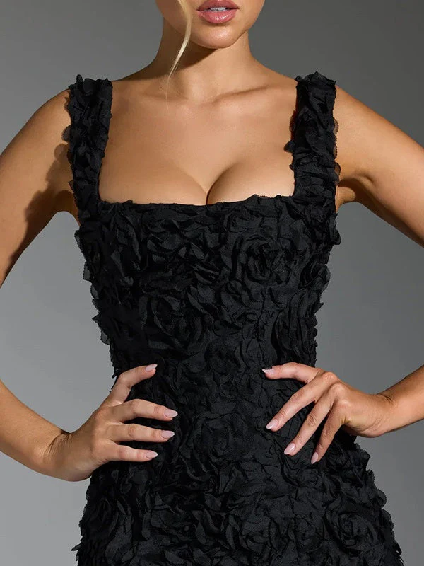 Square Collar 3D Flowers Slim Fit Sleeveless Tie Mini&Short Dresses - Image 11