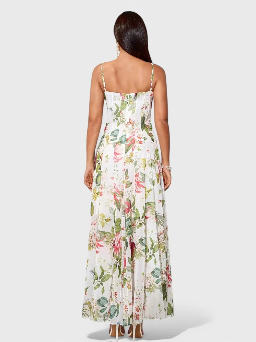 Fresh And Elegant Floral Print Halter Top Maxi Dresses - Image 2