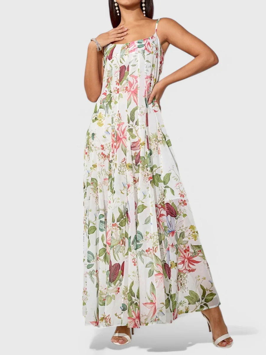 Fresh And Elegant Floral Print Halter Top Maxi Dresses - Image 3