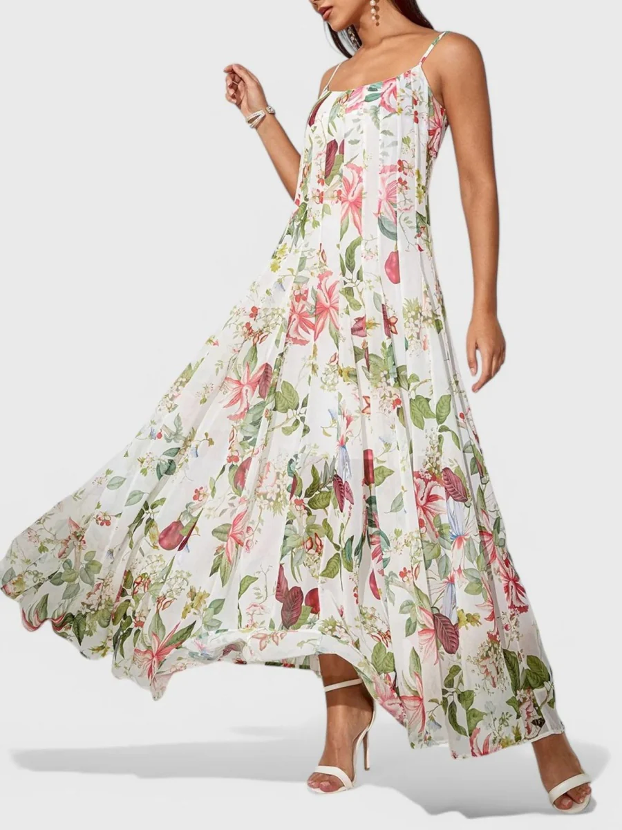Fresh And Elegant Floral Print Halter Top Maxi Dresses - Image 4