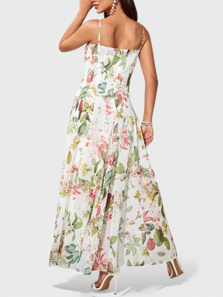 Fresh And Elegant Floral Print Halter Top Maxi Dresses - Image 5
