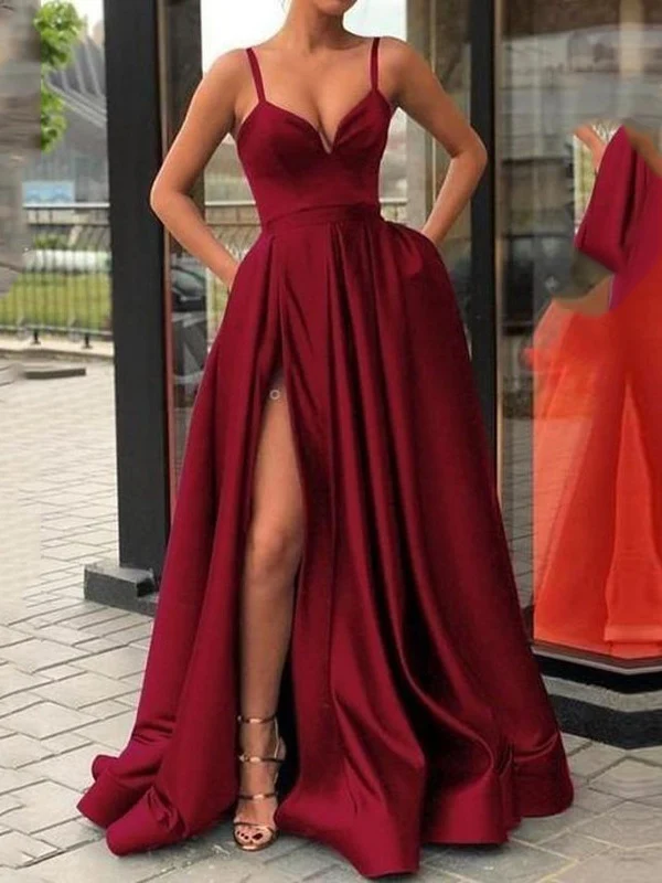 Solid Color Satin Spaghetti Strap Long Dress - Image 2