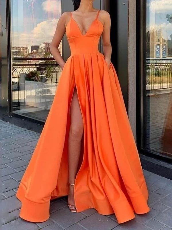 Solid Color Satin Spaghetti Strap Long Dress - Image 3