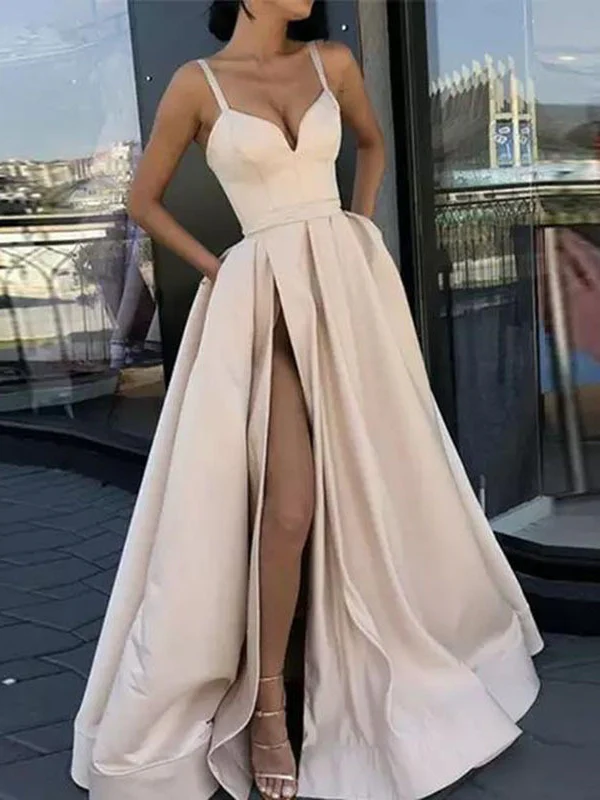 Solid Color Satin Spaghetti Strap Long Dress - Image 6