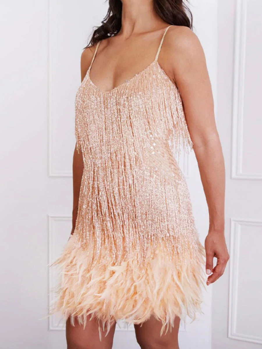 Tassel Sequins Feather Splicing Mini&Short Dresses - Image 8