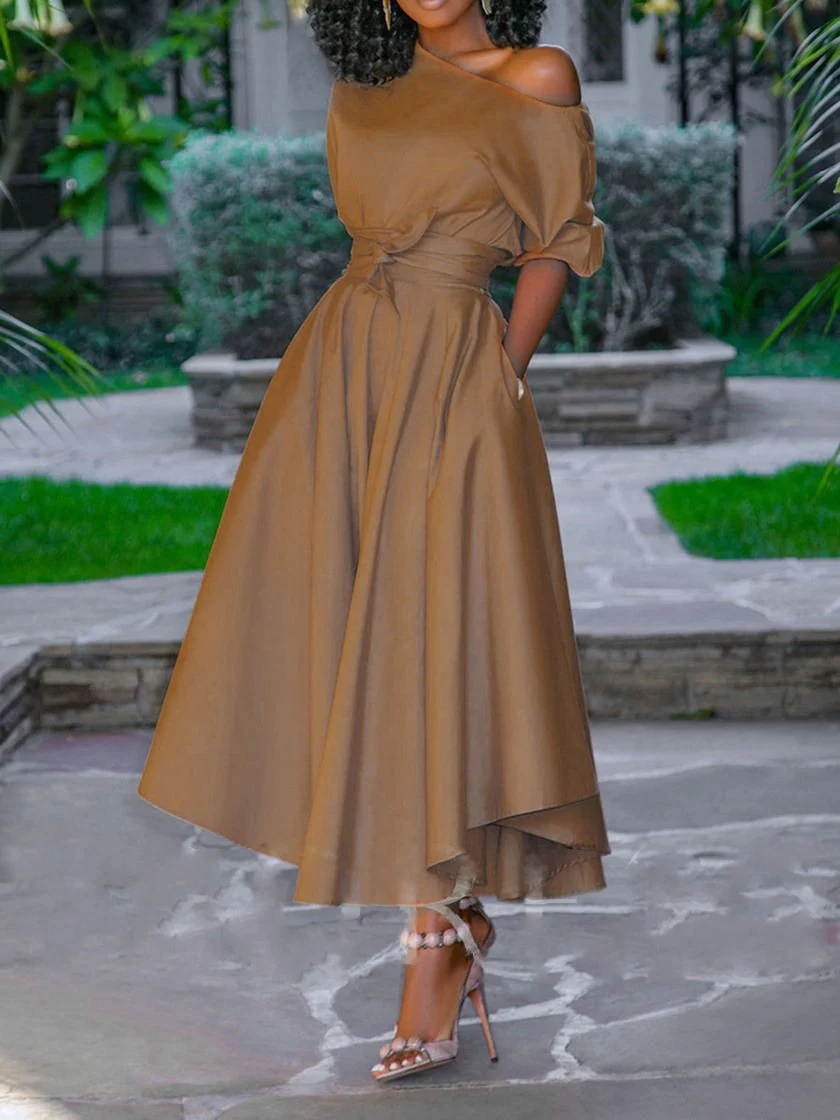 One-shoulder Tie-waist Midi Dress - Image 2