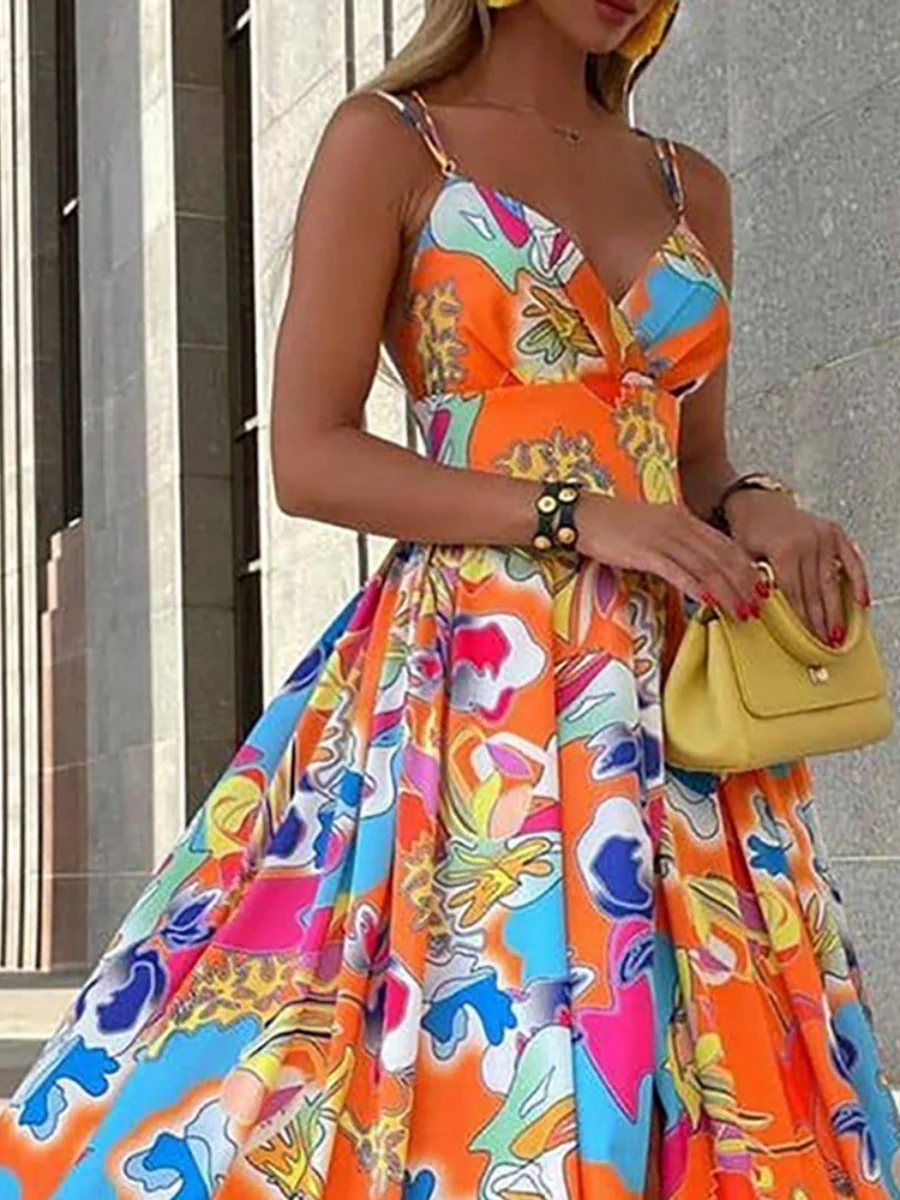 Chiffon Print Dress, Bohemian Resort Style Long Dress - Image 2