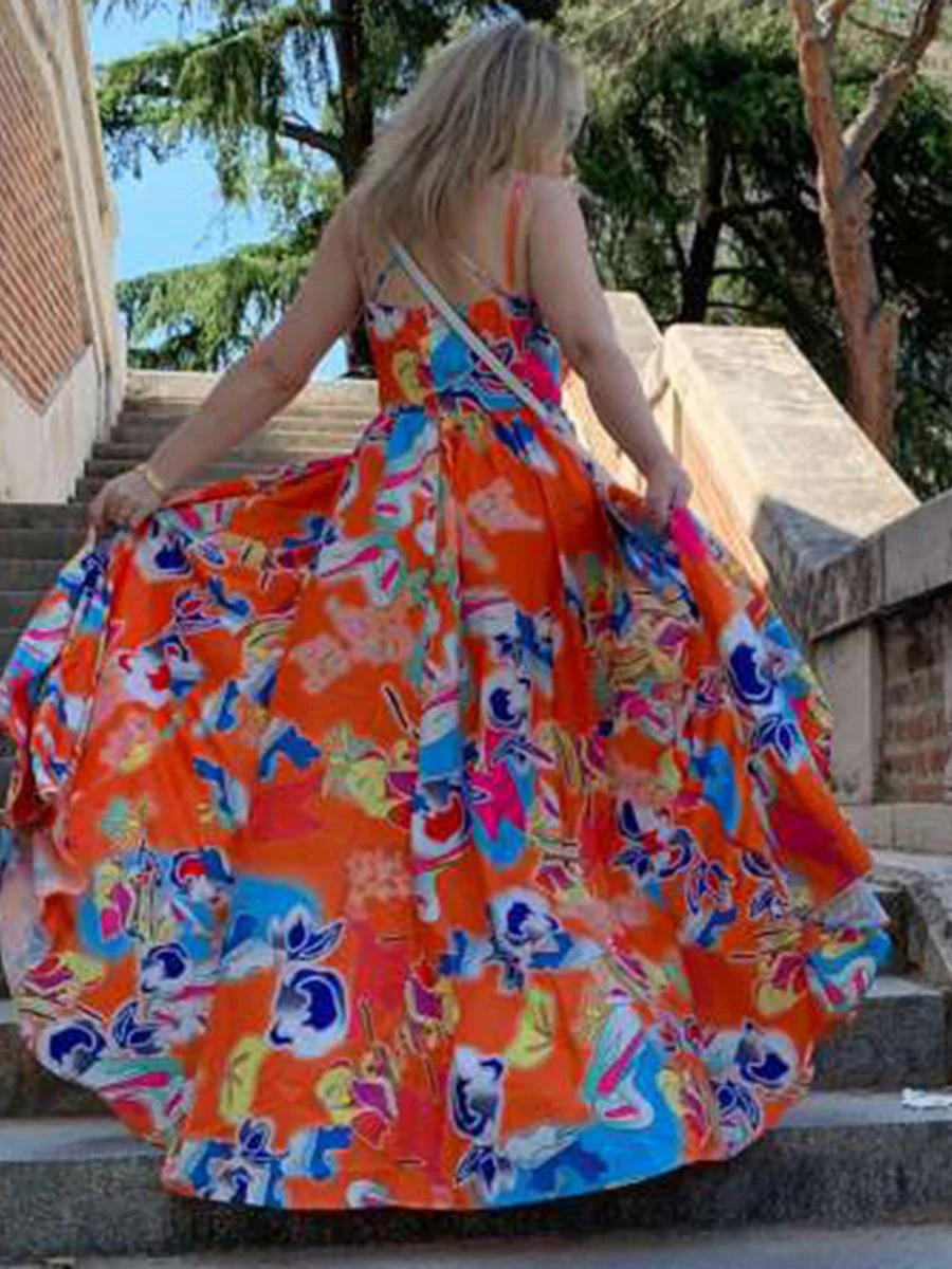 Chiffon Print Dress, Bohemian Resort Style Long Dress - Image 3