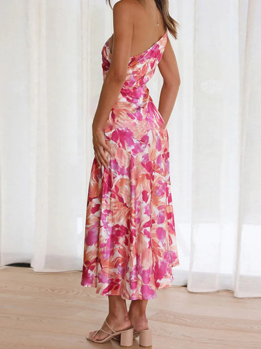 Sloping Shoulders Printed Temperament Fishtail Midi Dresses - Image 6