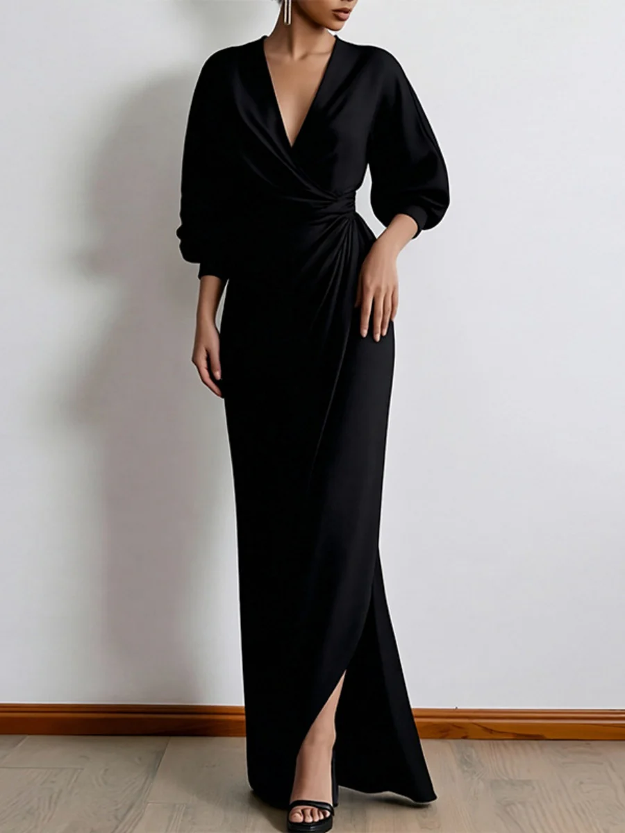 V-neck Waist Wrap Grace Temperament Maxi Dresses - Image 2