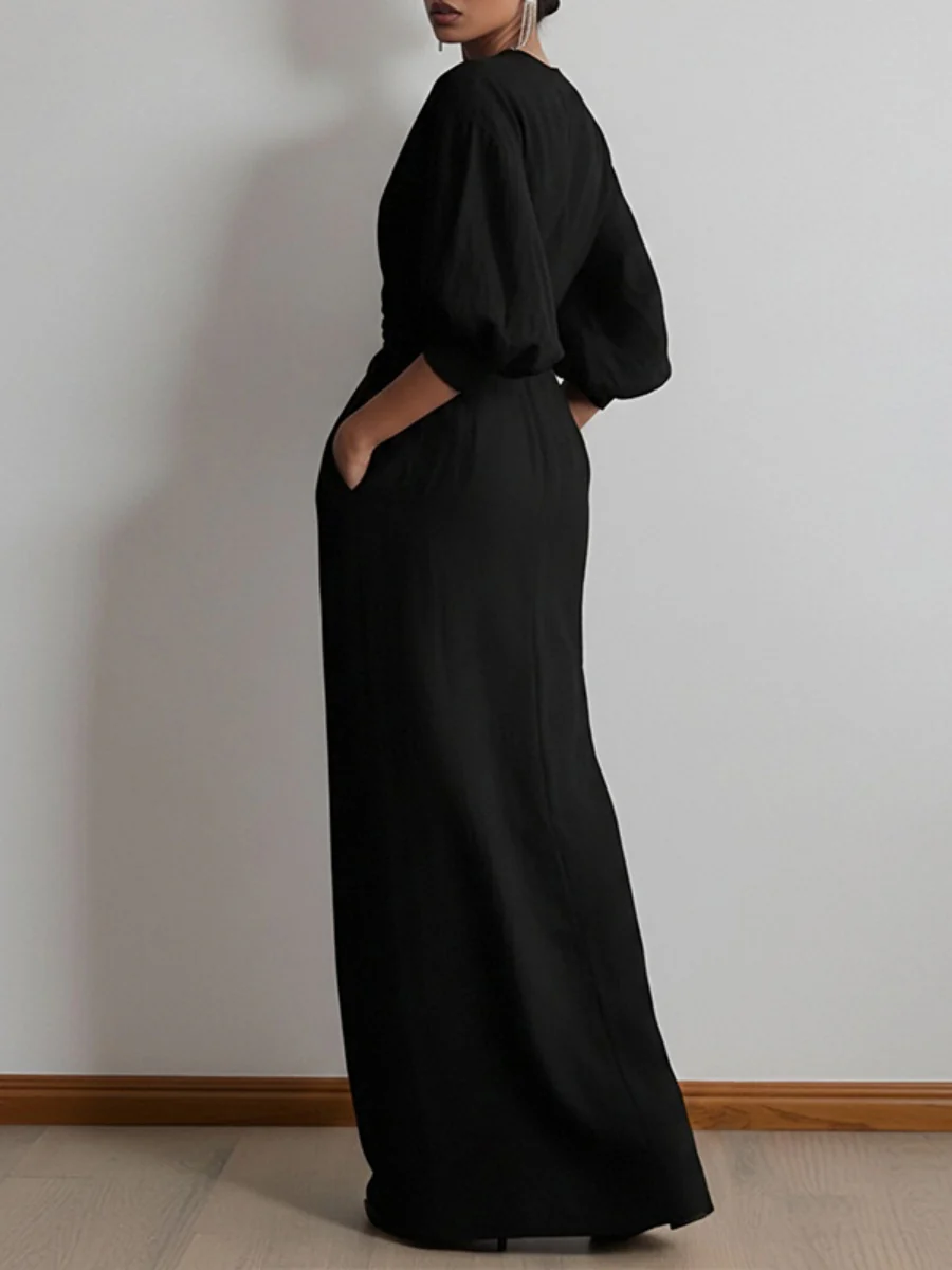 V-neck Waist Wrap Grace Temperament Maxi Dresses - Image 3