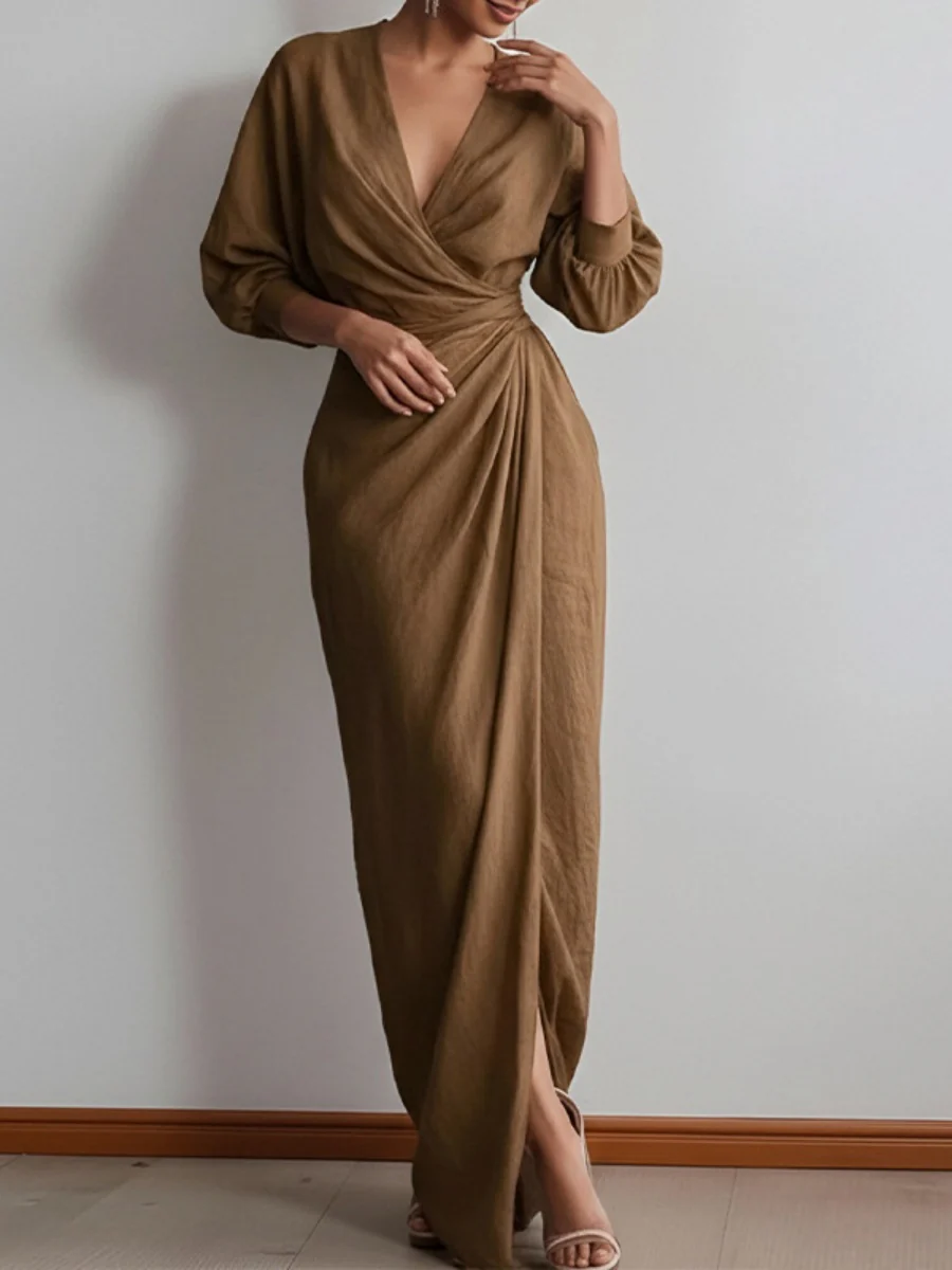 V-neck Waist Wrap Grace Temperament Maxi Dresses - Image 4
