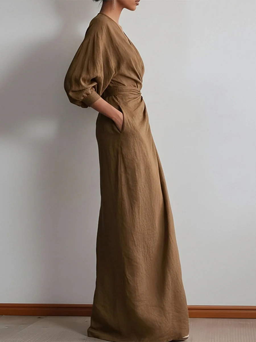 V-neck Waist Wrap Grace Temperament Maxi Dresses - Image 5