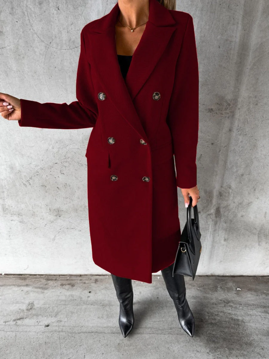 Long Sleeves, Lapel, Solid Color, Double-breasted, Slim Fit Coats - Image 2