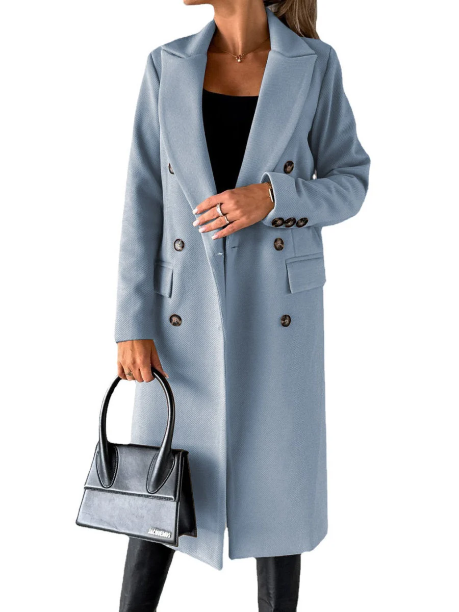 Long Sleeves, Lapel, Solid Color, Double-breasted, Slim Fit Coats - Image 26