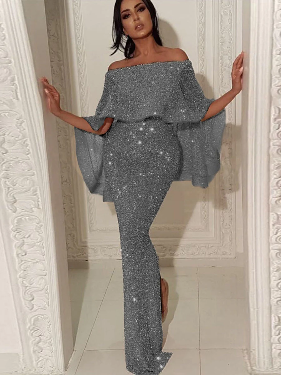 Ruffled One-shoulder Dress Sequins Maxi Dresses - Image 6