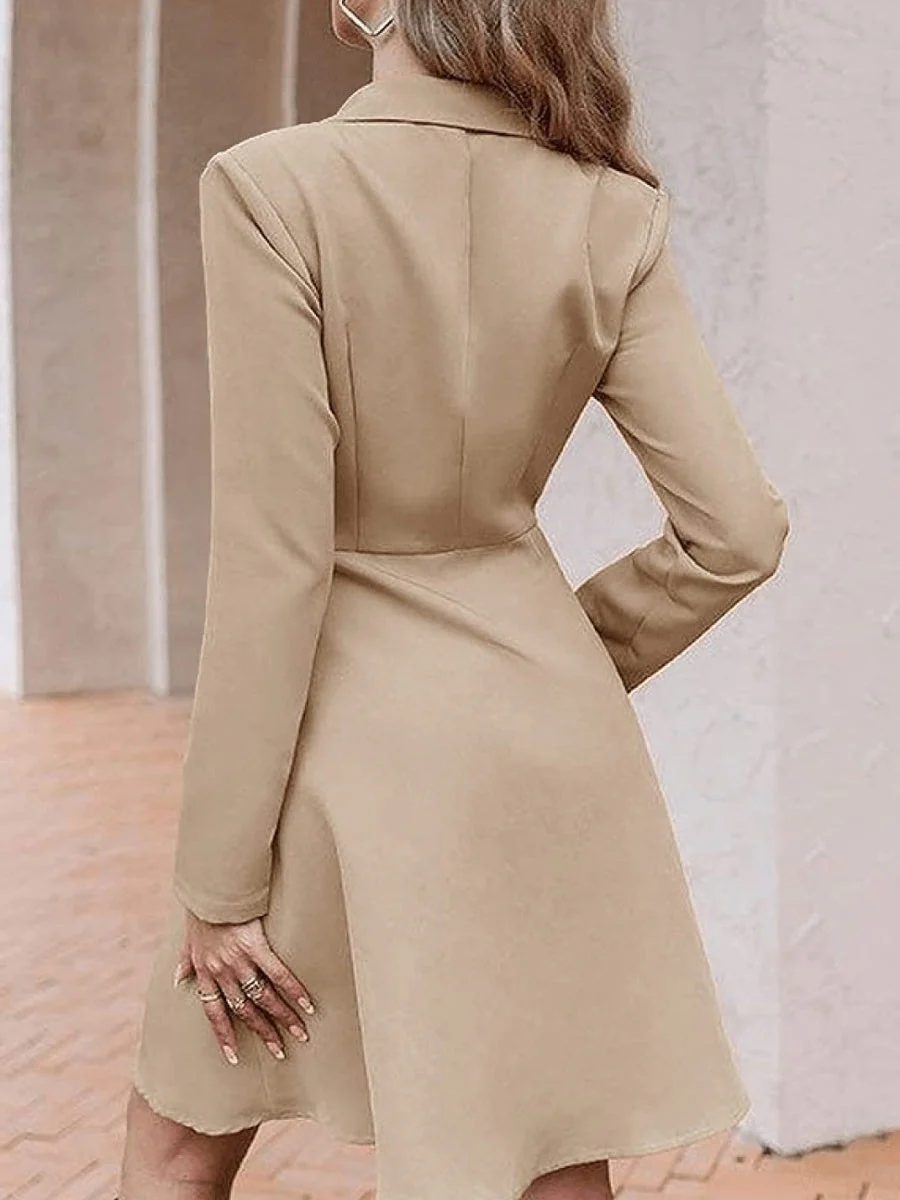Solid Color Rayon Short Dress With Suit Collar - Image 2