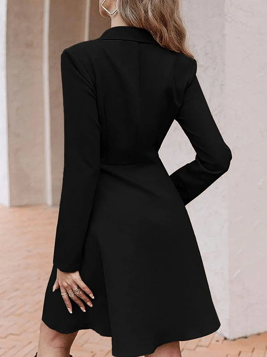 Solid Color Rayon Short Dress With Suit Collar - Image 5