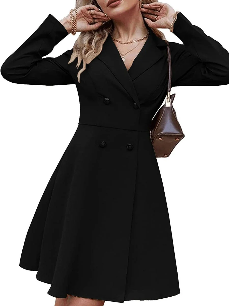 Solid Color Rayon Short Dress With Suit Collar - Image 6