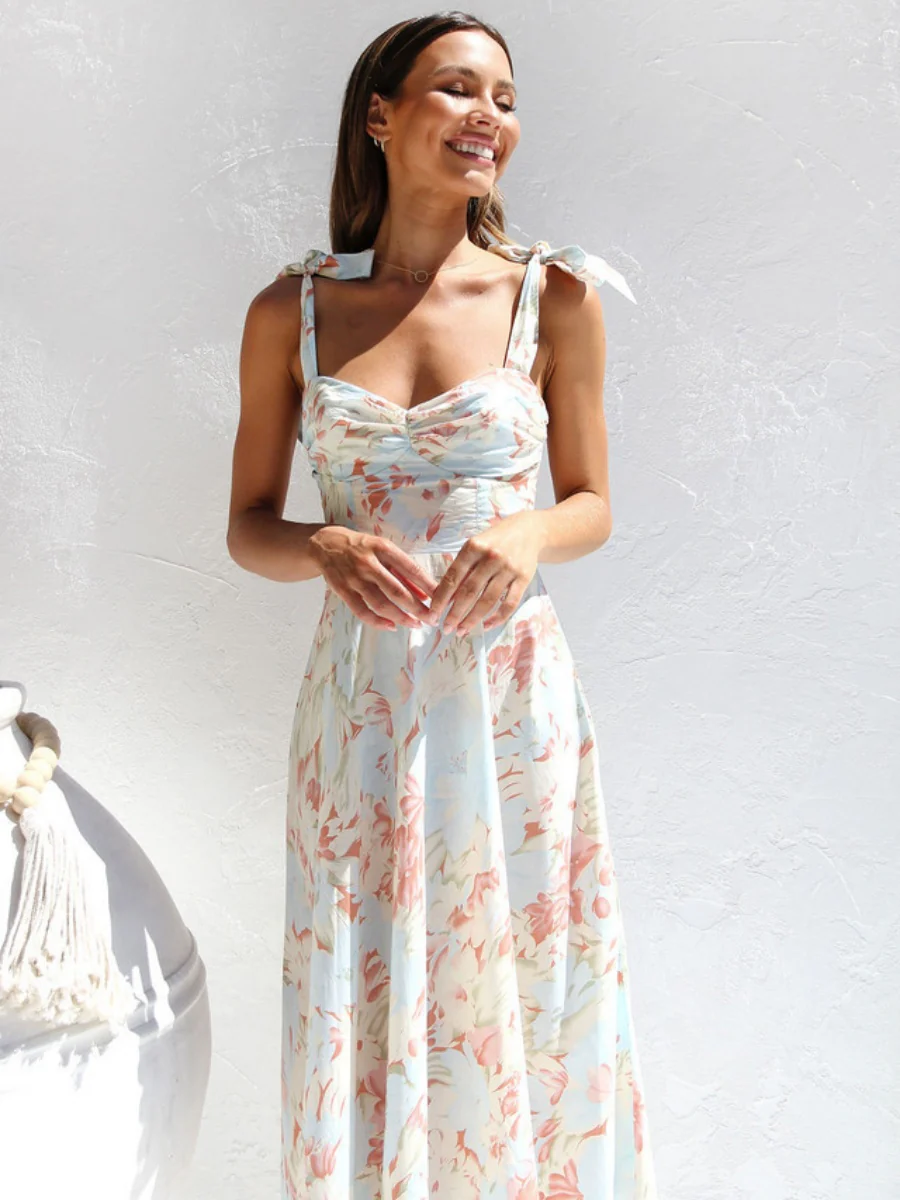 Floral Bandage Waist Midi Dresses - Image 10