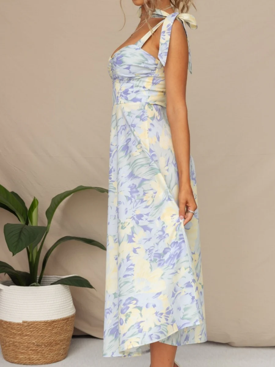 Floral Bandage Waist Midi Dresses - Image 2