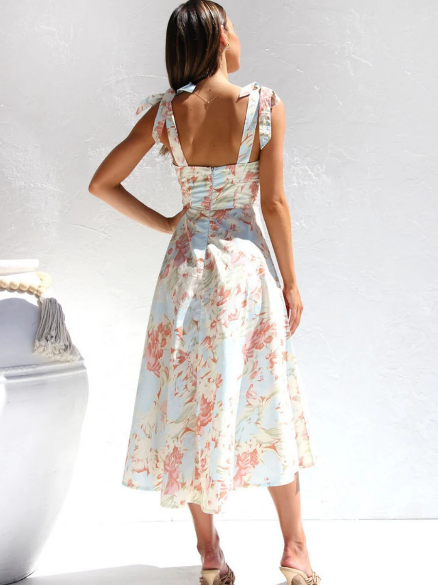 Floral Bandage Waist Midi Dresses - Image 8