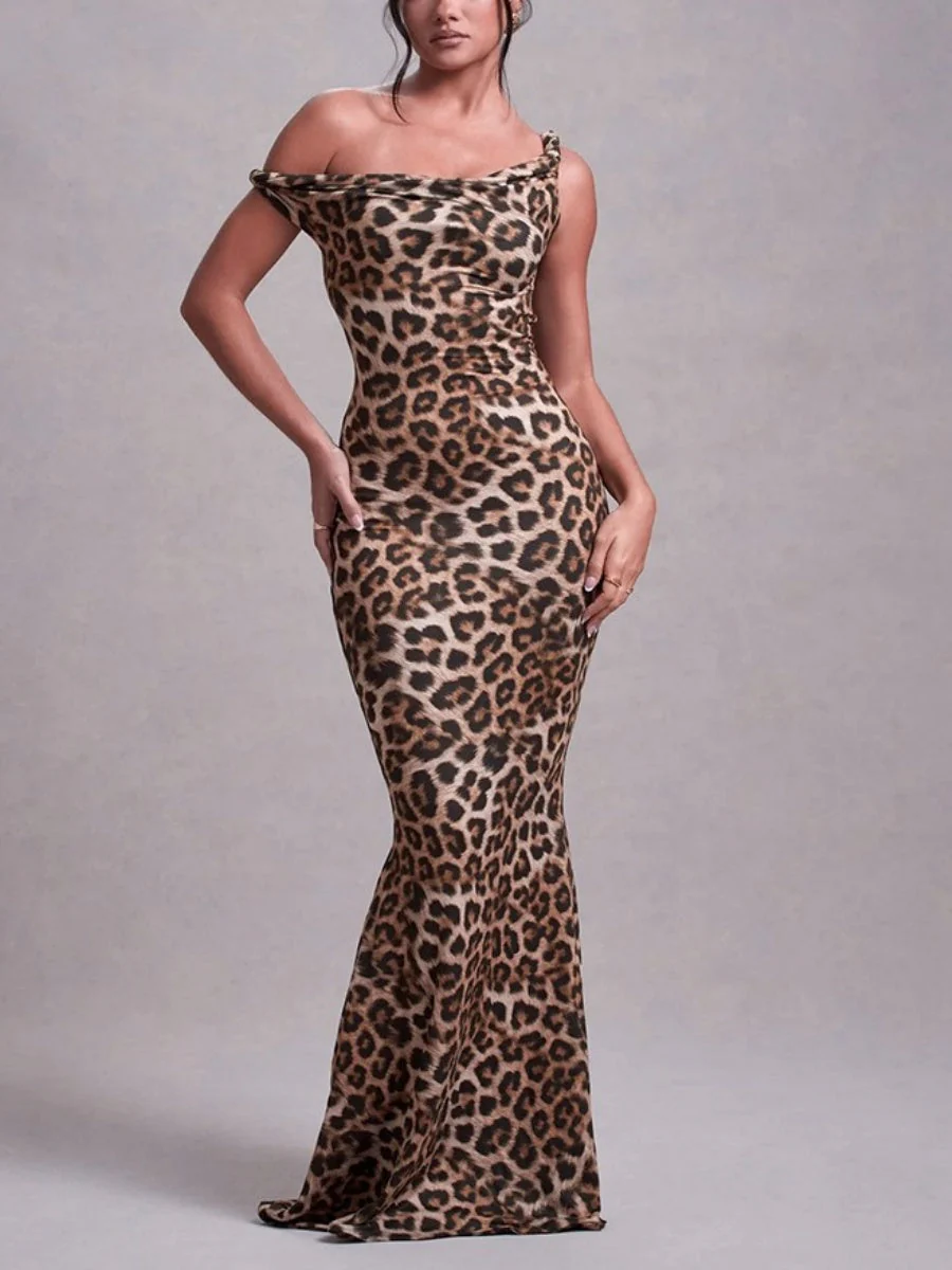 Milk Silk Leopard Print Printed Slim-fit Hip-hugging Maxi Dresses - Image 2