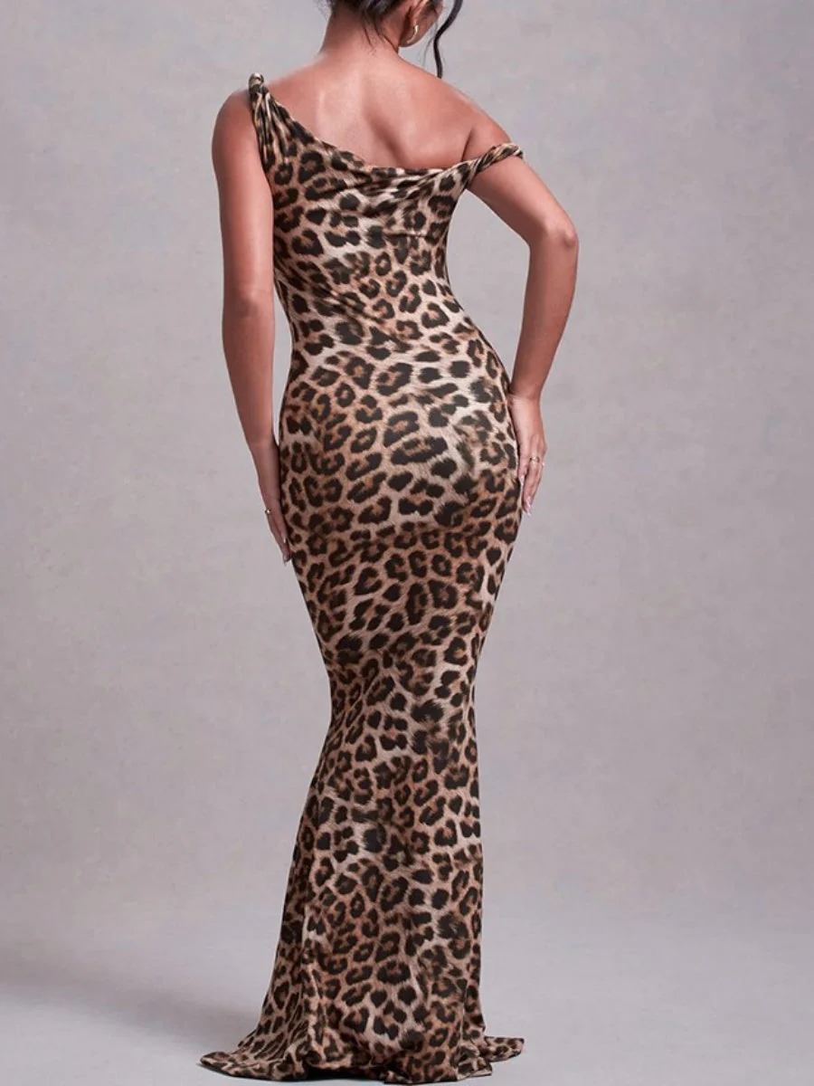 Milk Silk Leopard Print Printed Slim-fit Hip-hugging Maxi Dresses - Image 6