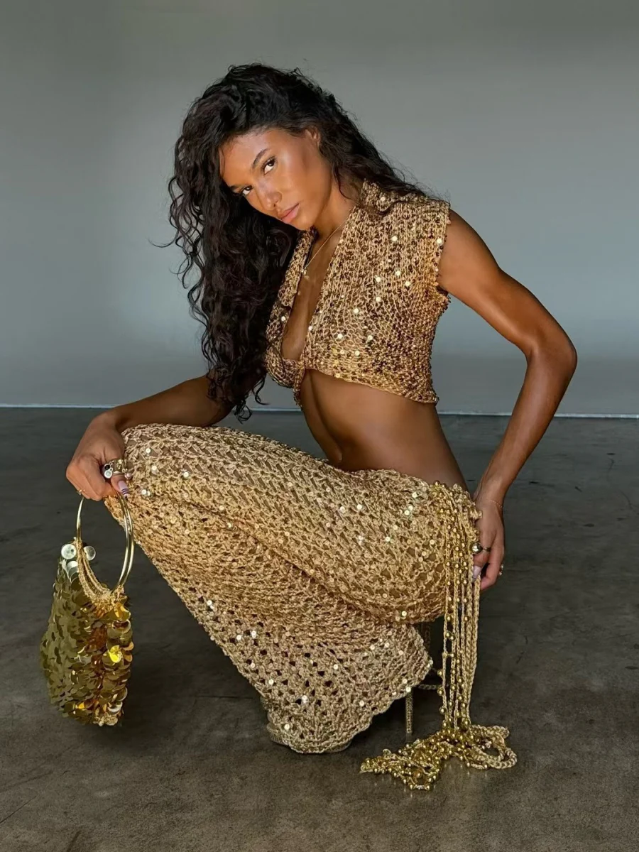 Sexy And Sexy Two-piece Sequined Openwork Set - Image 3