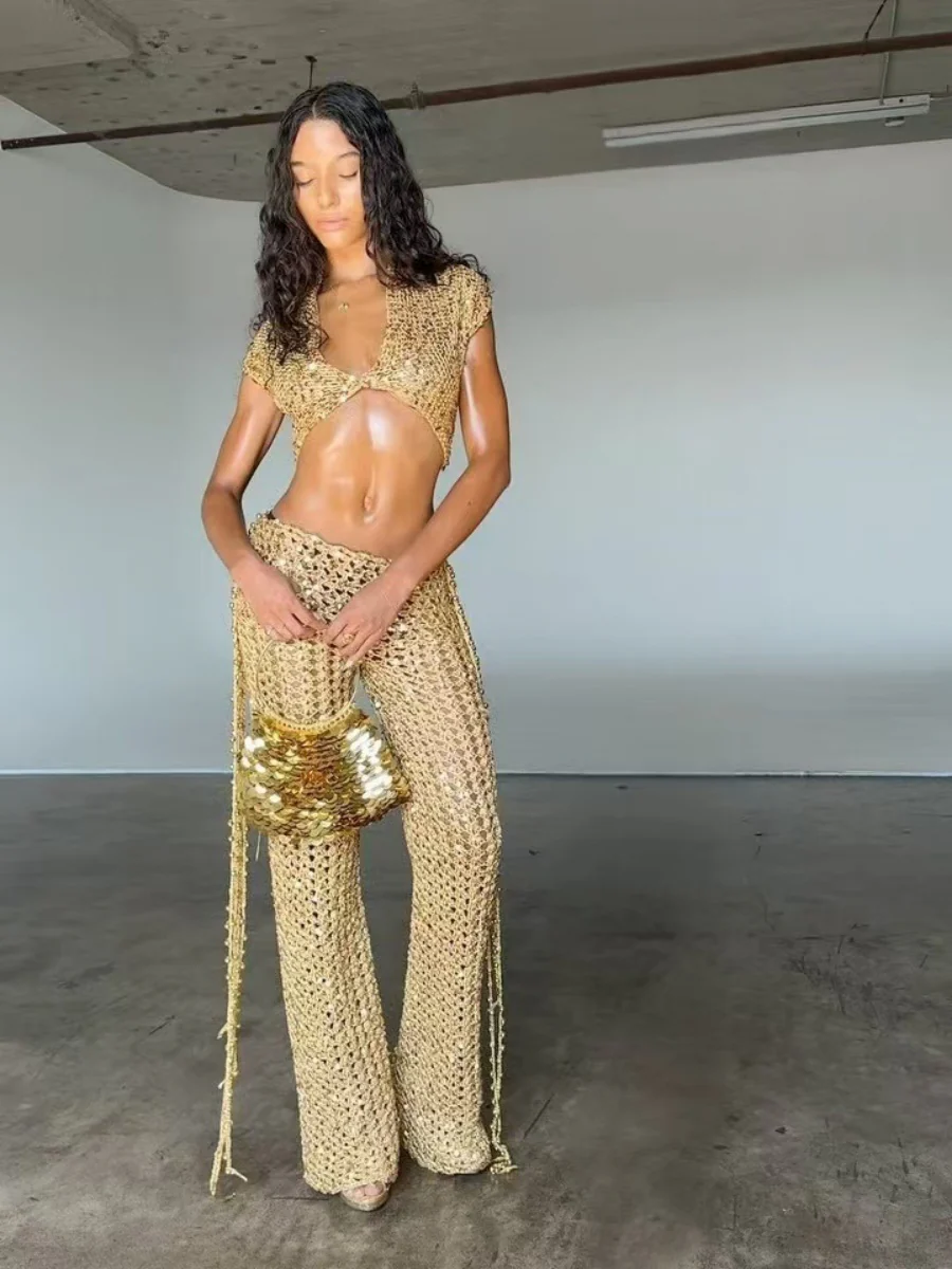 Sexy And Sexy Two-piece Sequined Openwork Set - Image 5