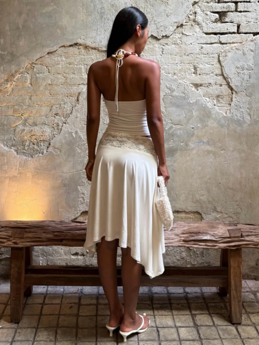 Lace-trimmed Open Back Solid Color 2-piece Sets - Image 5