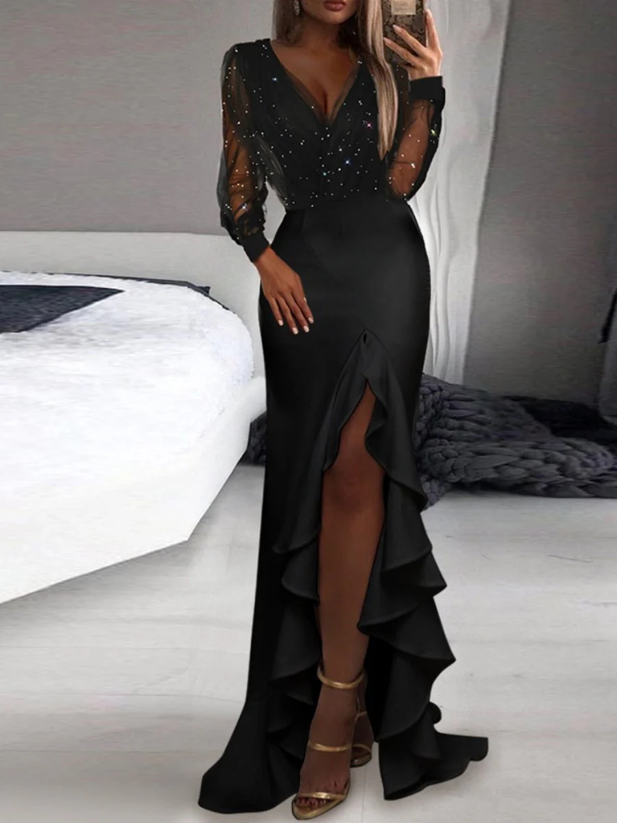 Black Mid-waist Bandeau Top Bohemian Style Maxi Dresses